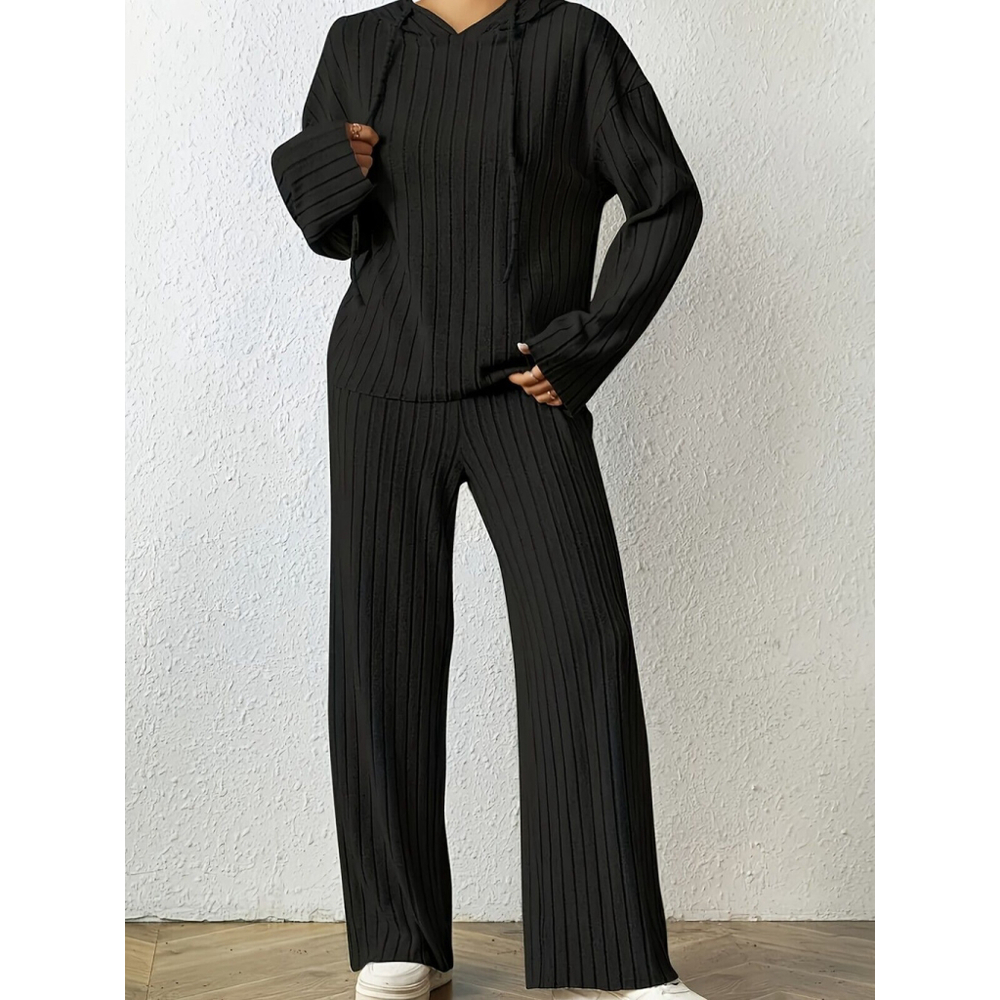 Soft & Comfy Black Ribbed Loungewear Set - Two-Piece 2XL - Picture 4 of 5